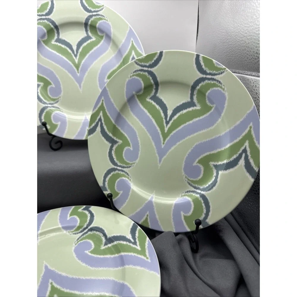Oneida Porcelain Amber Green Salad Plates Blue,Green & Lav Scrolls set of 6